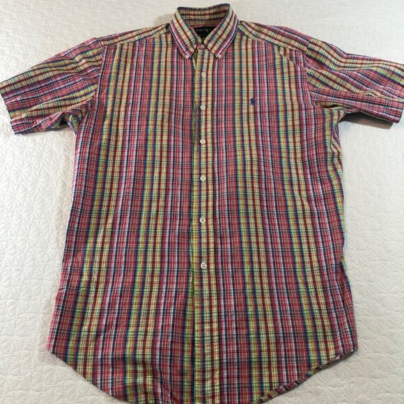 Ralph Lauren Mens Size Med Shirt Blake Short Sleeve Button Down Red Tartan - Picture 2 of 6